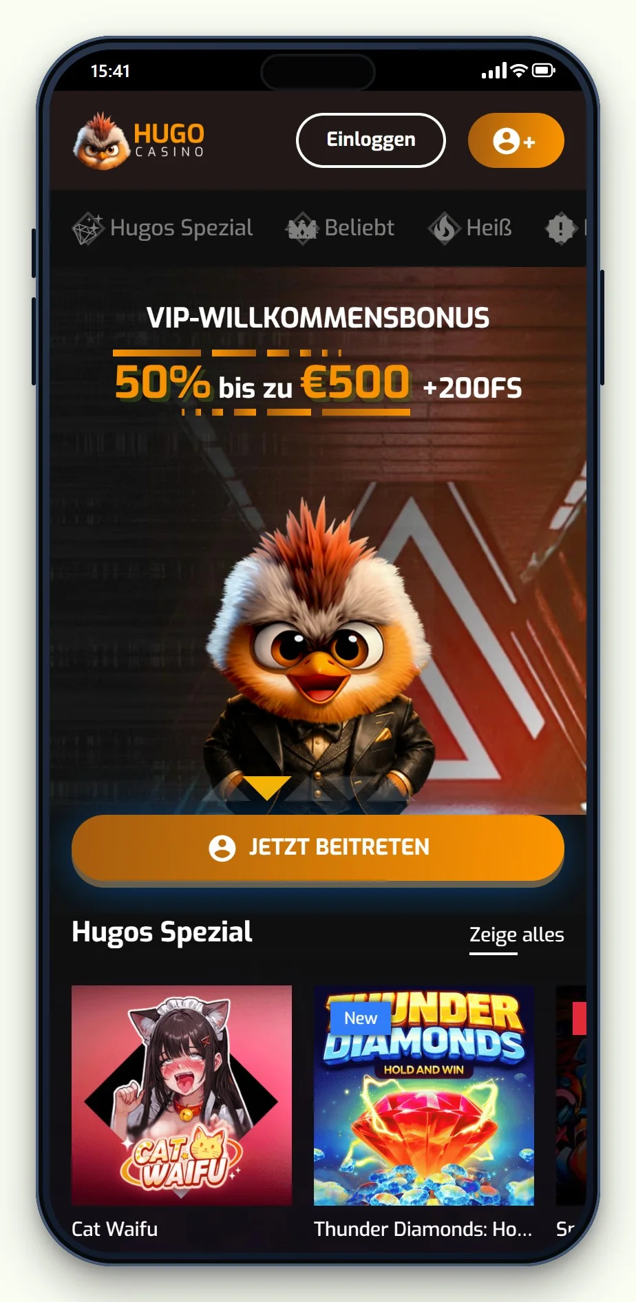 boku casinos österreich: Hugo Casino mobile Lobby