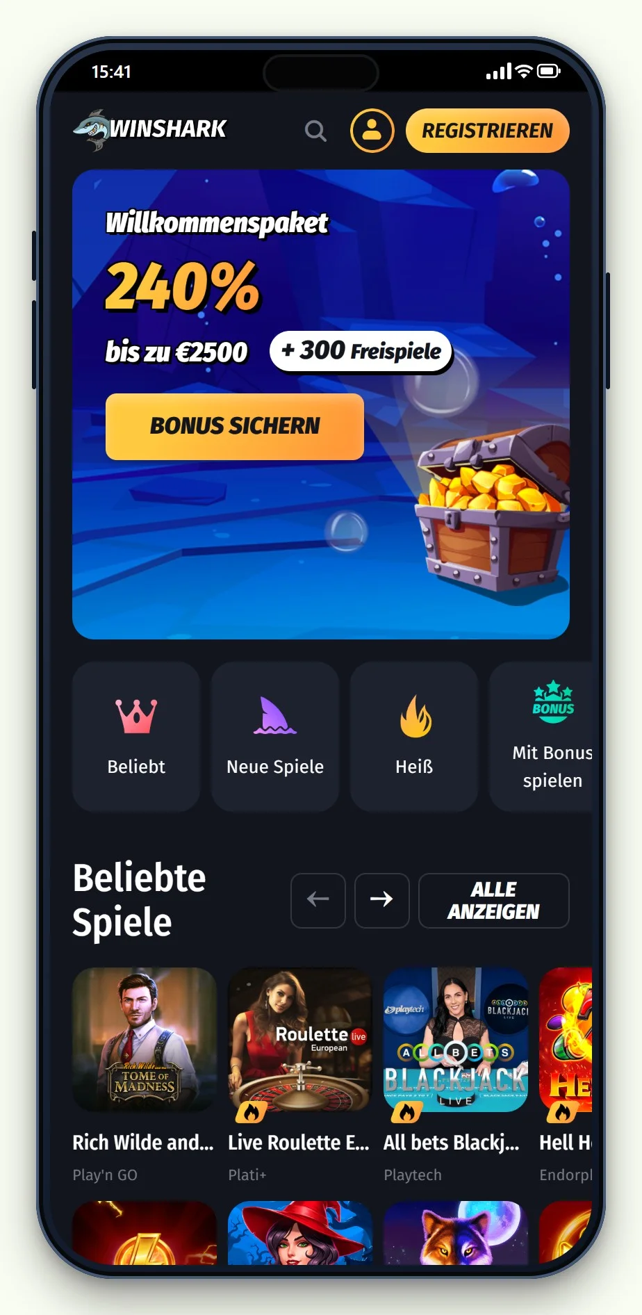 casino mit boku bezahlen: WinShark mobile Lobby