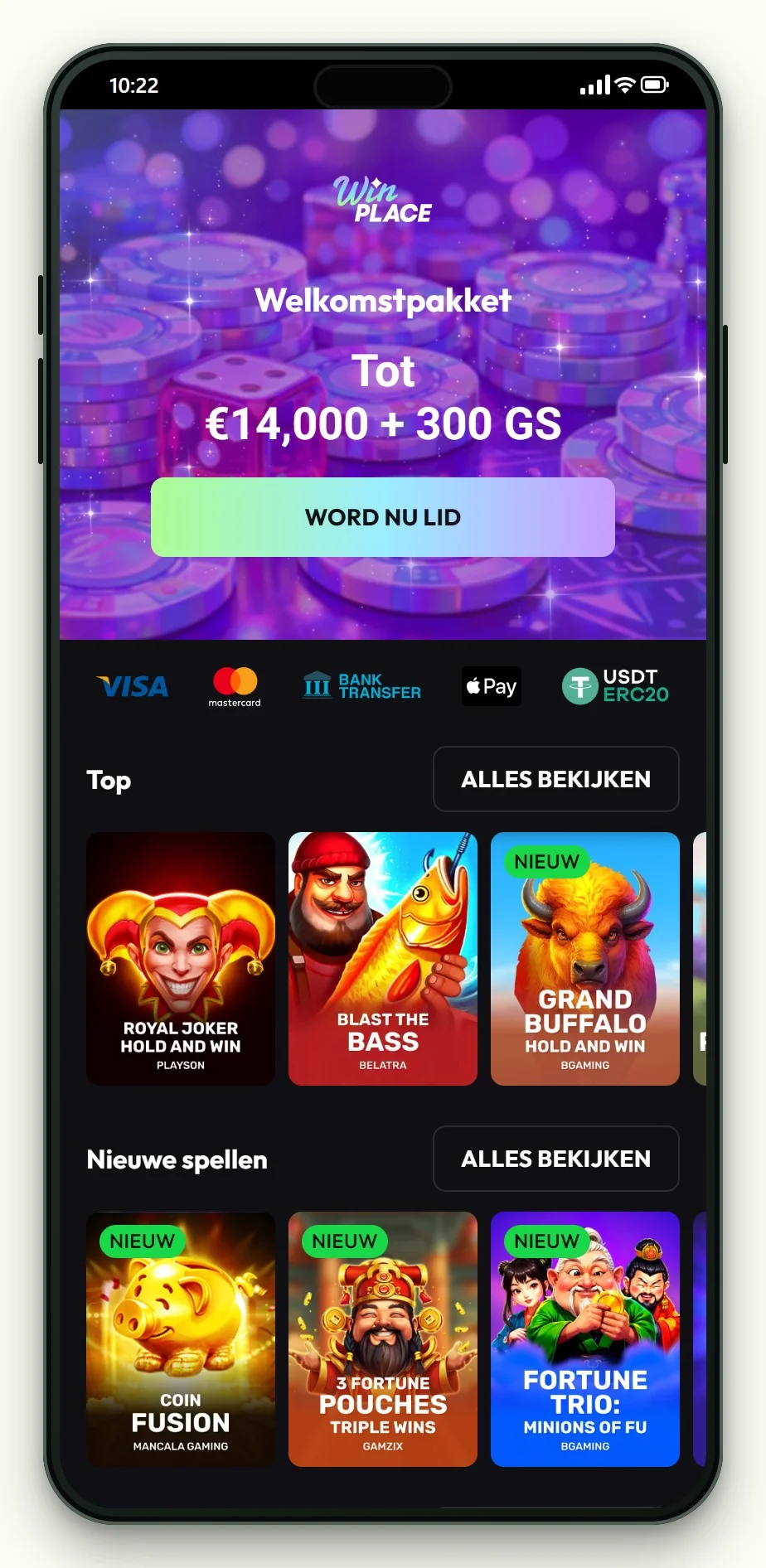 boku casino: WinPlace mobiele site met lobby