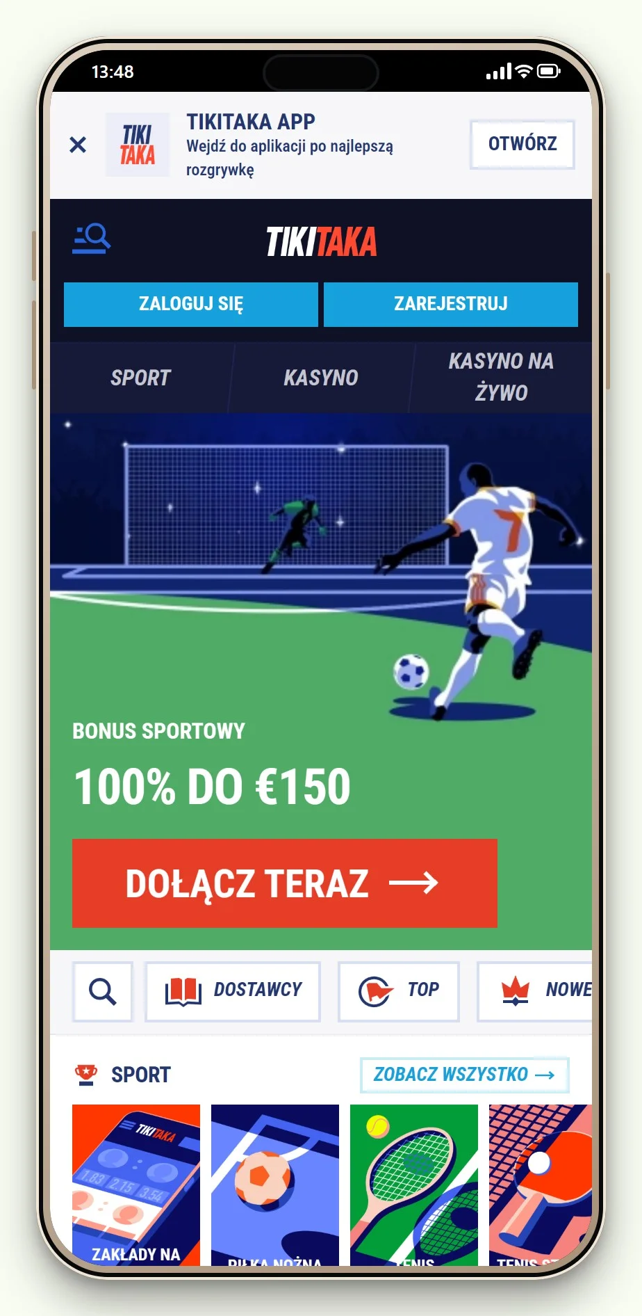 kasyna boku: TikiTaka lobby na ekranie telefonu